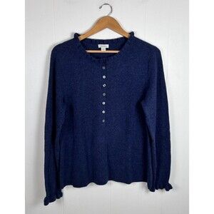 Sundance Size Large Edwina Henley Wool Cashmere Ruffle Blue Sweater